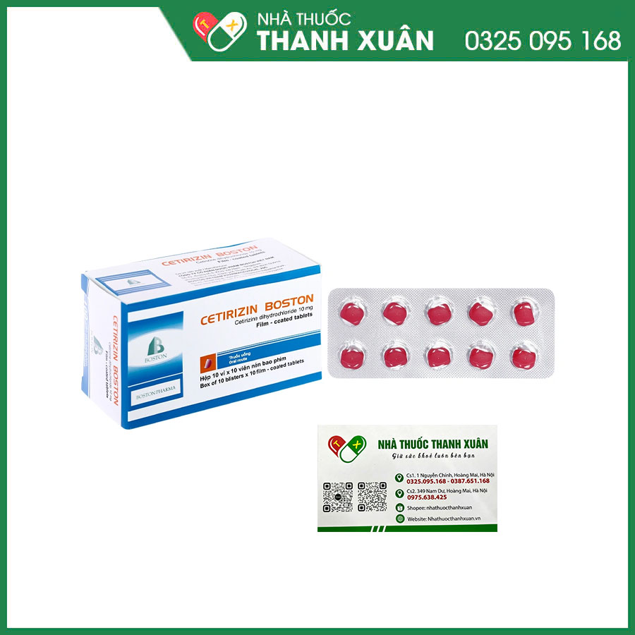 Cetirizin Boston thuốc điều trị dị ứng về mũi, mắt và triệu chứng mề đay vô căn